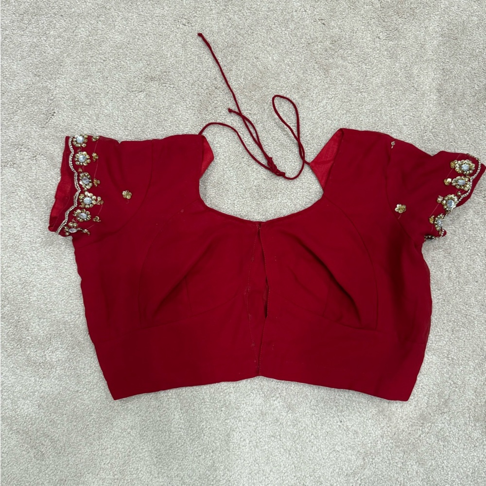 Indian red saree fall pico done